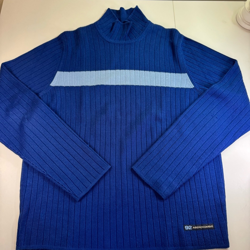 Vintage Abercrombie & Fitch Sweater Mens XL Blue Y2K Skater Grunge Ribbed Knit
